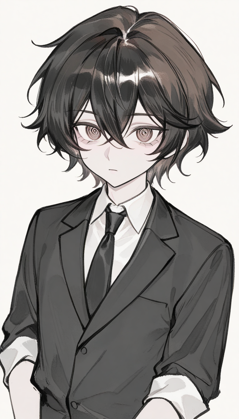 神秘催眠男孩，螺旋眼和卷发 - 动漫原创角色设计变体1