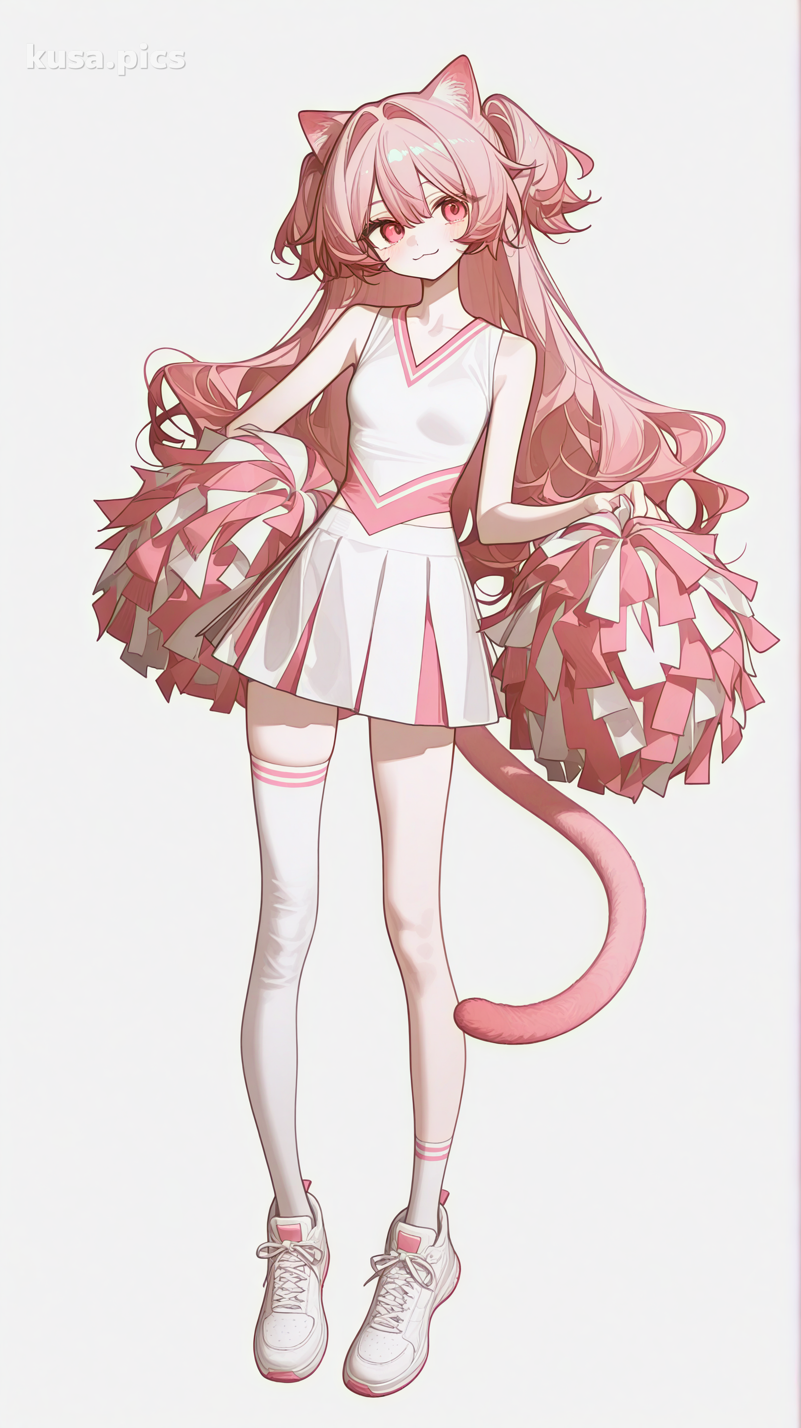 猫女孩啦啦队员，粉色头发，猫耳，充满活力的姿势 - 动漫原创角色设计变体2