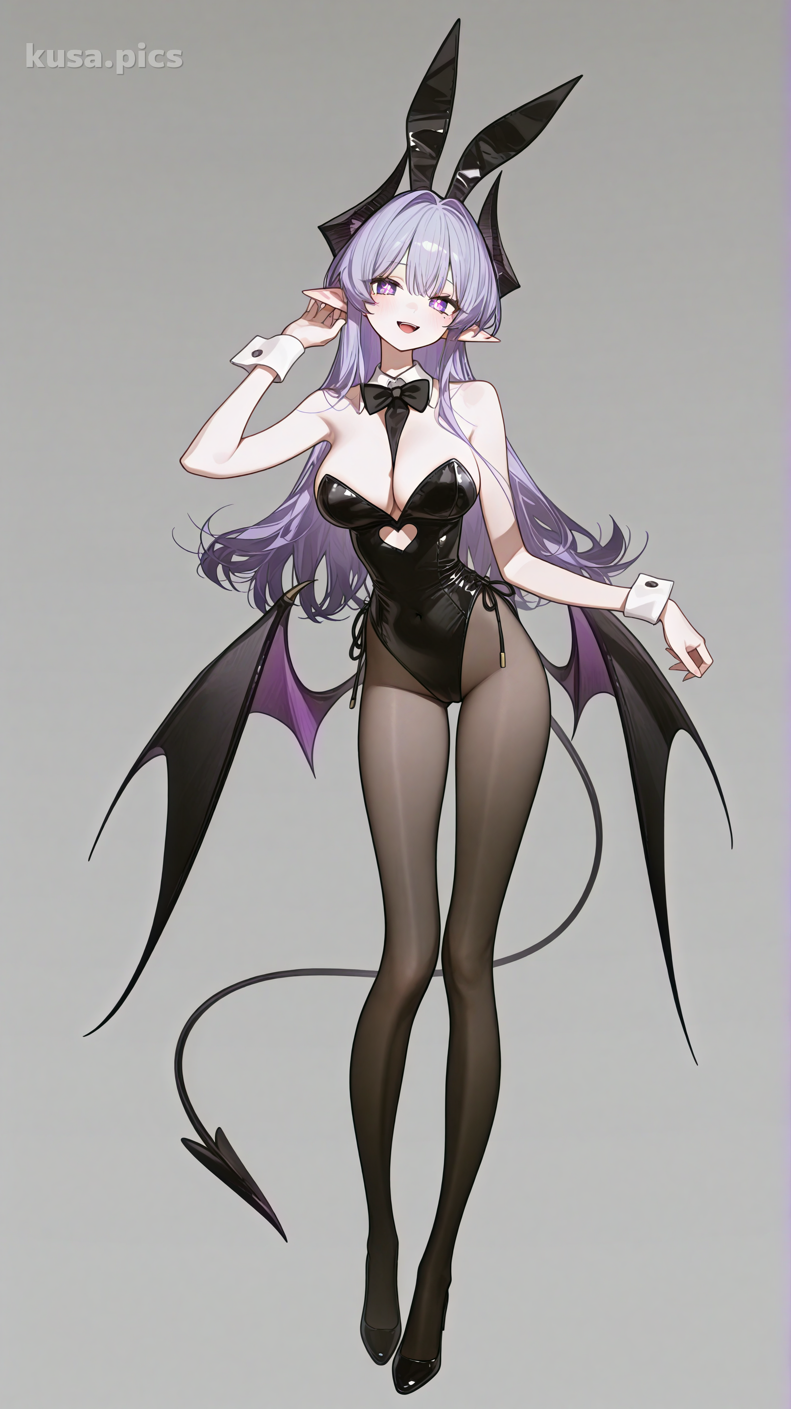 恶魔兔女郎全身 OC，紫色头发，黑色紧身衣和恶魔翅膀 - 示例 1 变体 B