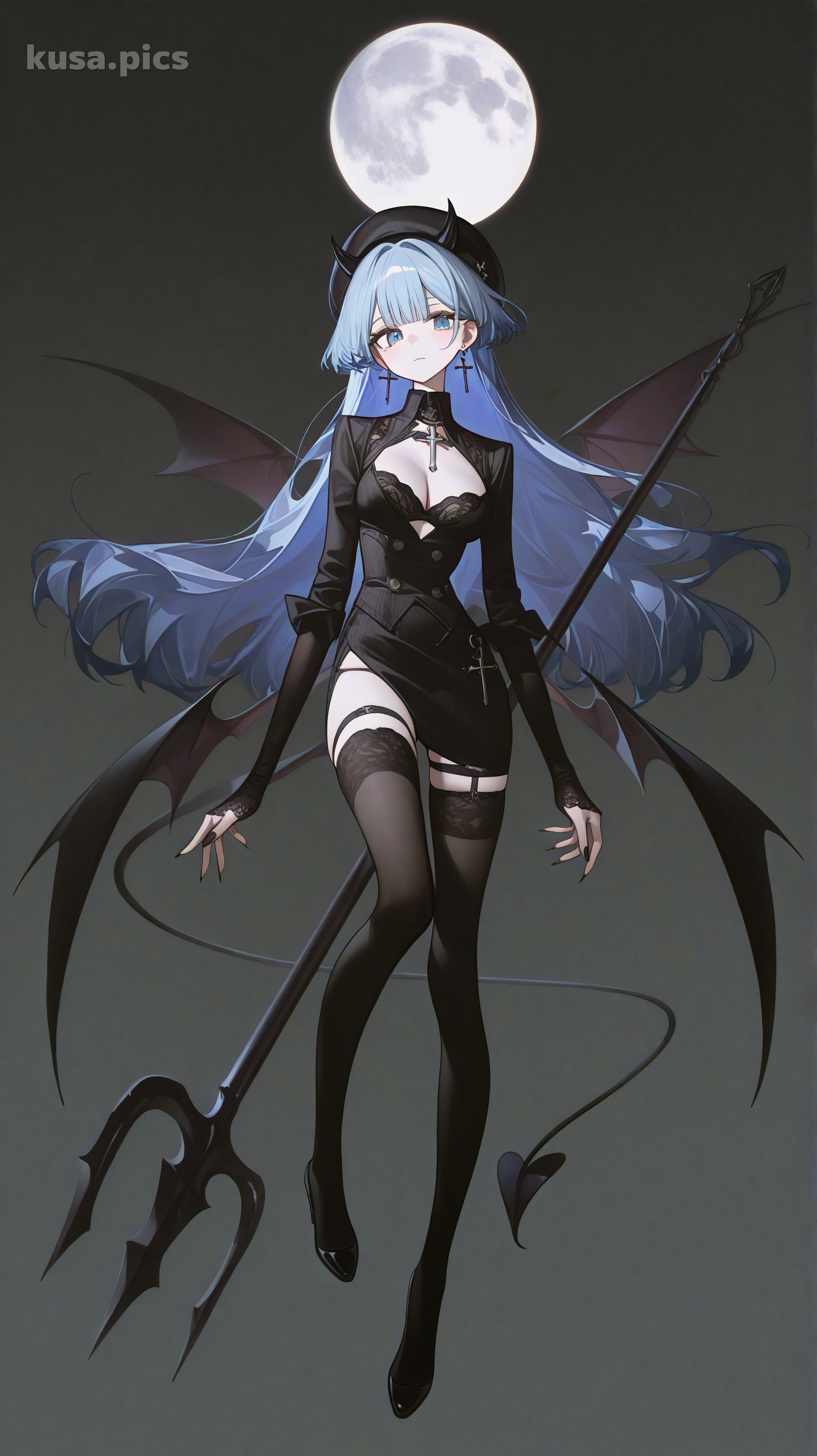 KusArt全身OC示例 - 带翅膀和长矛的恶魔女孩
