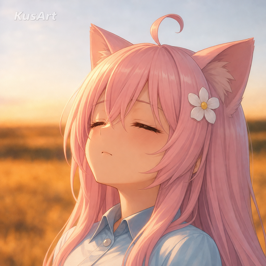 達観して穏やかに目を閉じるアニメ猫娘で作り直した運命を受け入れる犬ミーム
