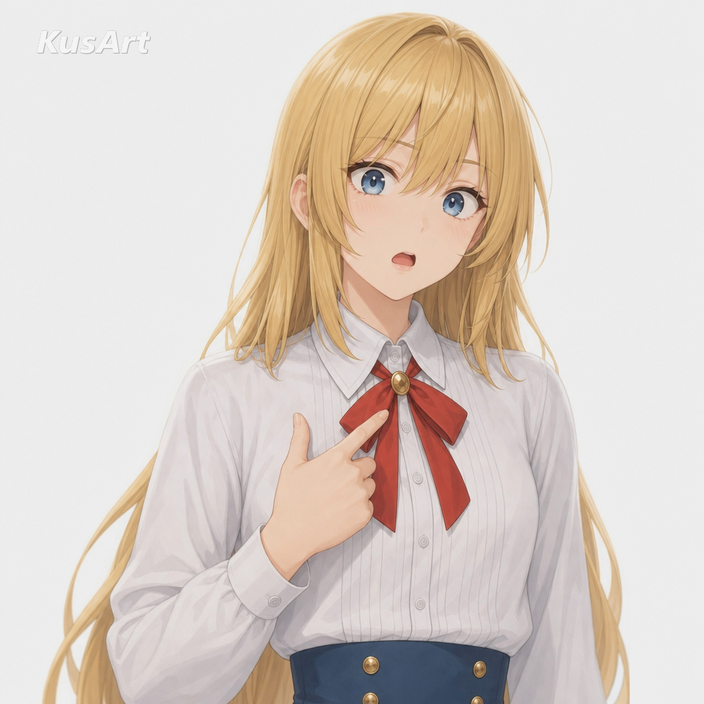 Guy pointing at himself meme remade with an anime girl pointing a finger at herself with a confused look