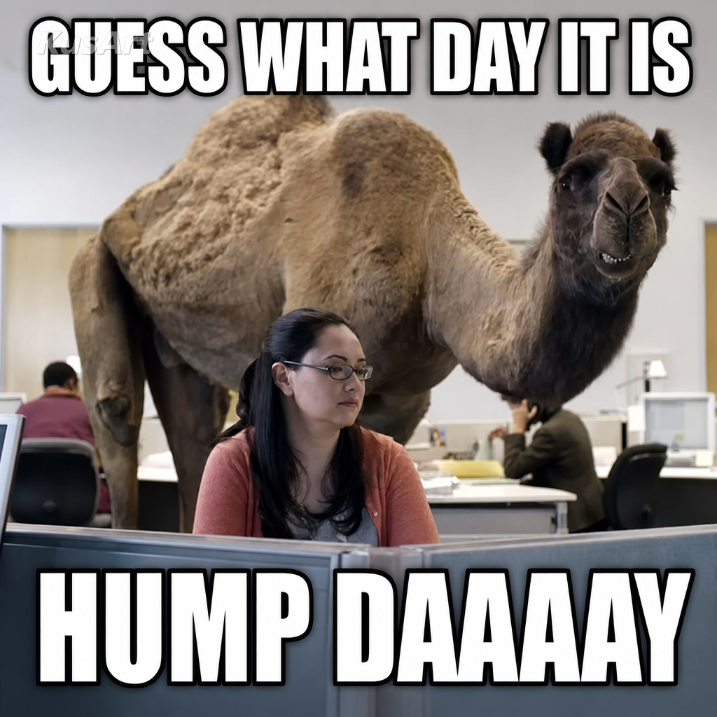 Mème du hump day légendé « guess what day it is / hump daaaay »