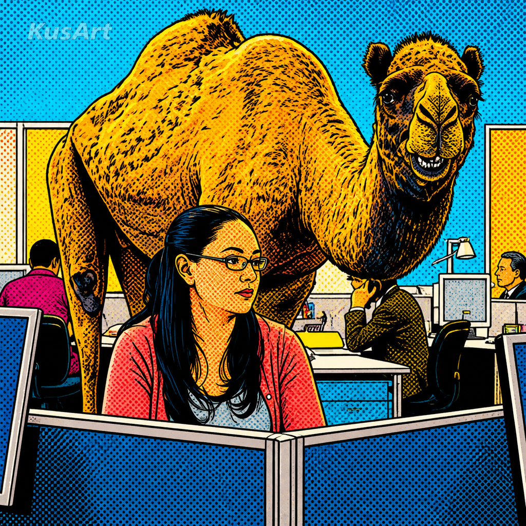 Mème du hump day redessiné en illustration de BD pop-art éclatante