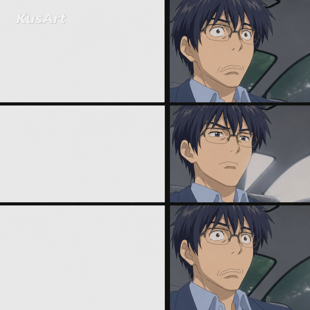 Meme do homem mudando de cara em anime recriado com um garoto de anime em pavor de olhos arregalados