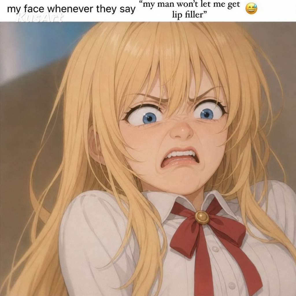 誇張されたうわっと引いた表情をするアニメ少女で作り直した嫌悪顔ミーム
