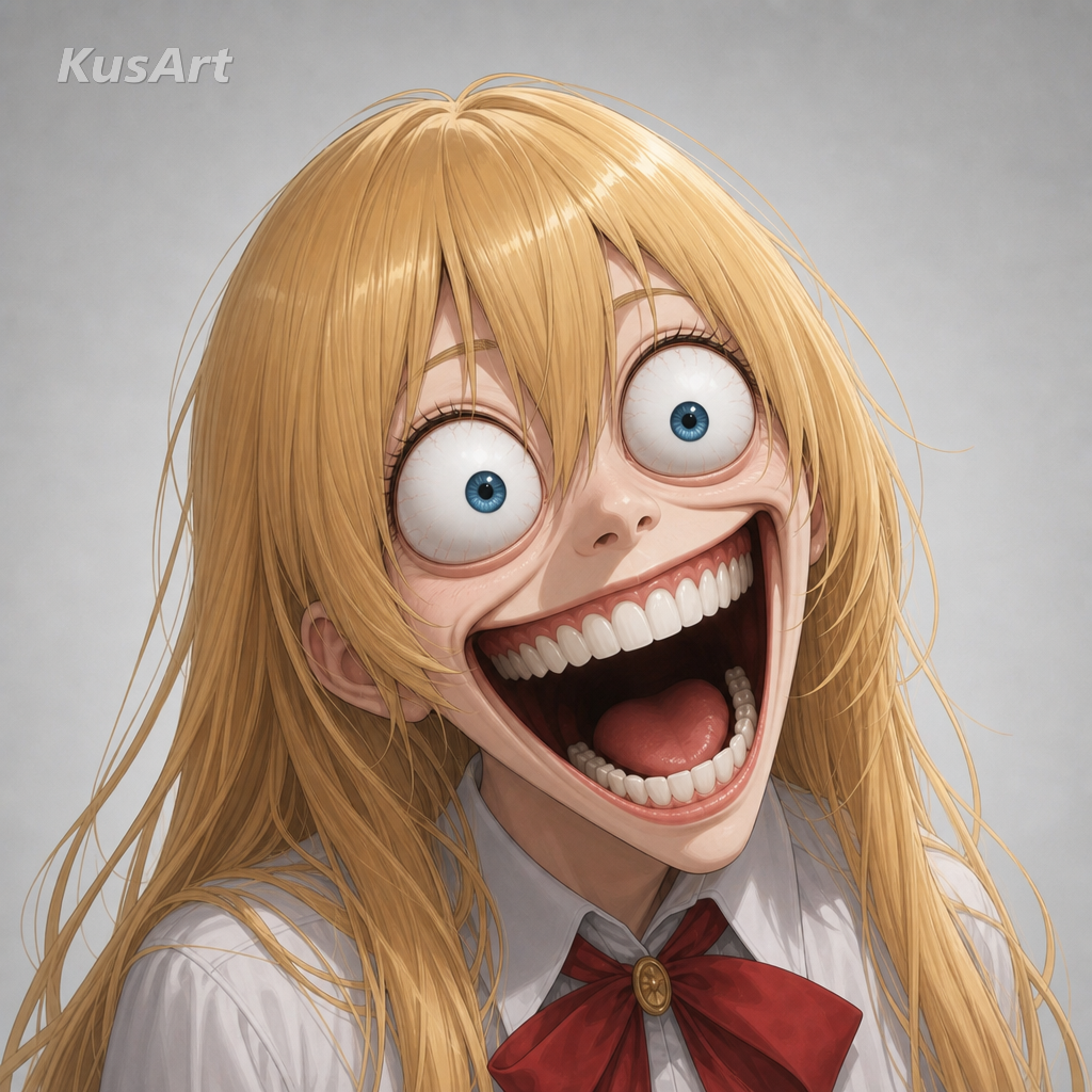 アニメの女の子が大きく誇張した狂気の表情をして作り直したミームフェイス