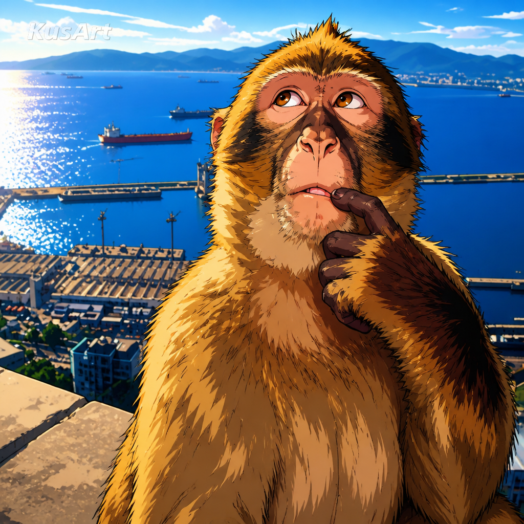 Meme do macaco pensando redesenhado como ilustração anime com cel shading vibrante