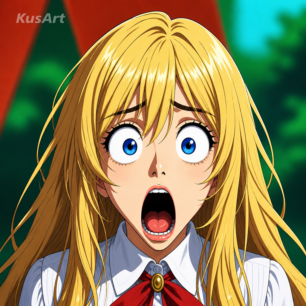 鮮やかなアニメのセル塗りイラストに描き直したショック顔ミーム
