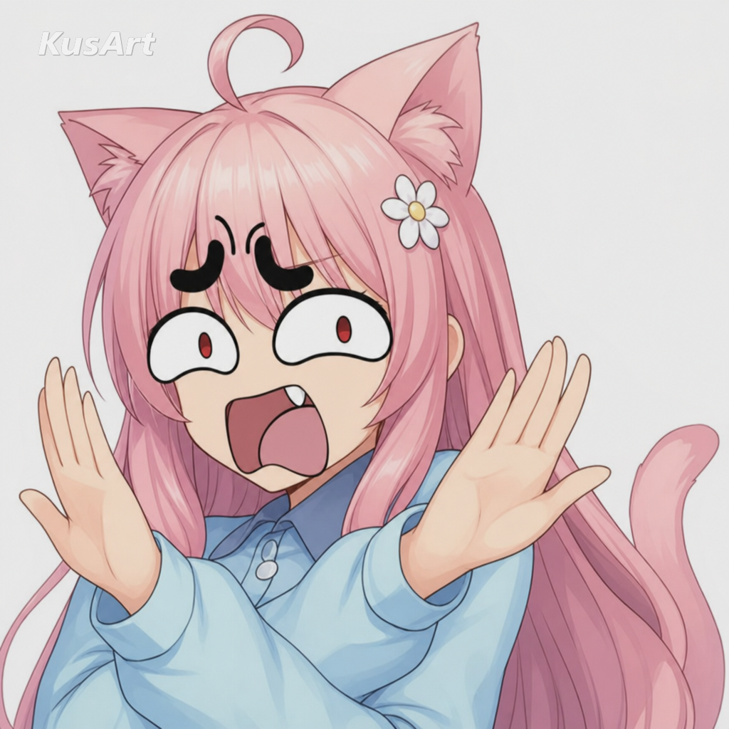 突き放すように手を上げたドヤ顔のアニメ猫娘で作り直した SYBAU ミーム