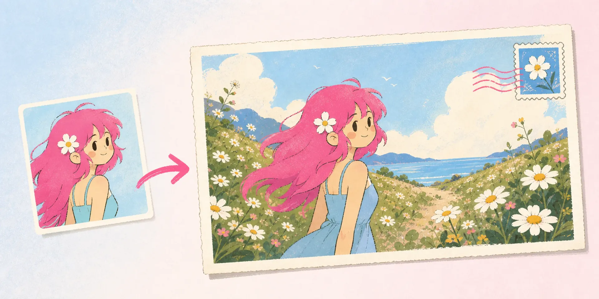 AI Anime-Wohlfühl-Postkarten-Generator