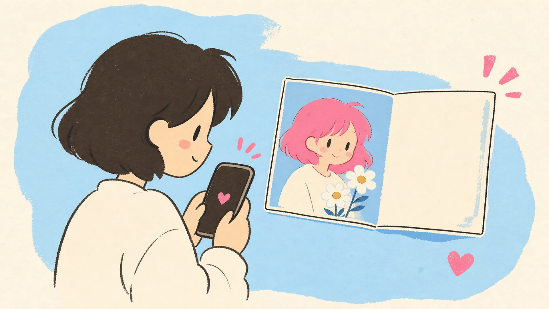 Ermutigung für jeden Tag - AI Anime-Wohlfühl-Postkarten-Generator