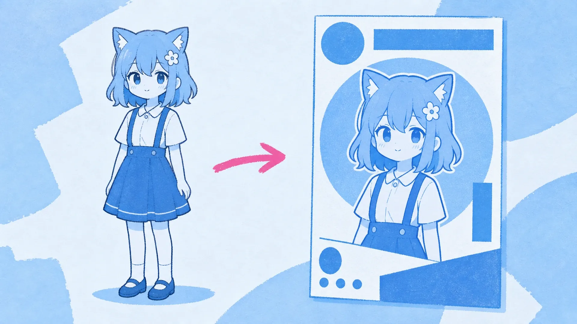 Ein OC, ein blaues Statement - AI Blau-Monochrom Anime-Poster-Generator