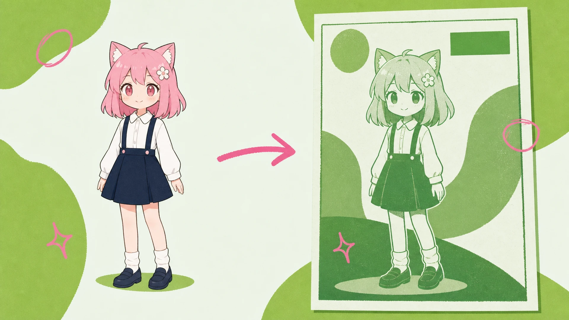 Ein grüner Upload, ein fertiges Poster - AI Grün-Monochrom Anime-Poster-Generator