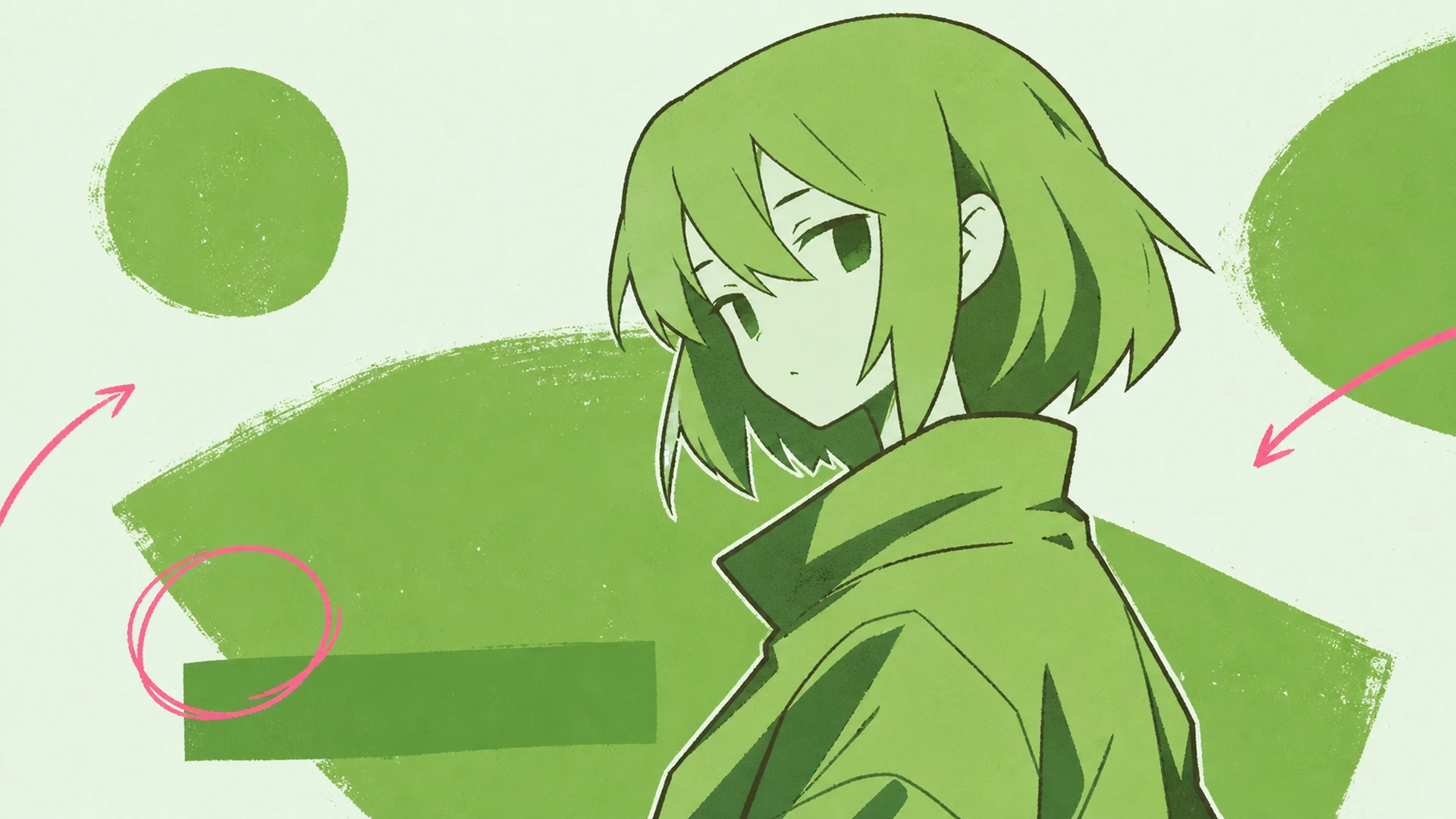 Ruhiger grüner Social-Post - AI Grün-Monochrom Anime-Poster-Generator