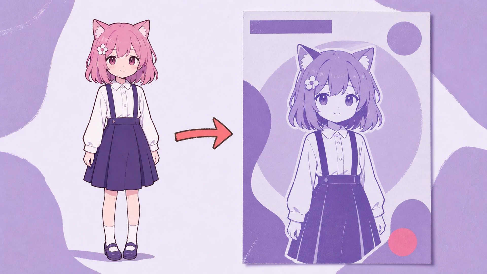 Ein Upload, eine ganze Dämmerungsstimmung - AI Lila-Monochrom Anime-Poster-Generator