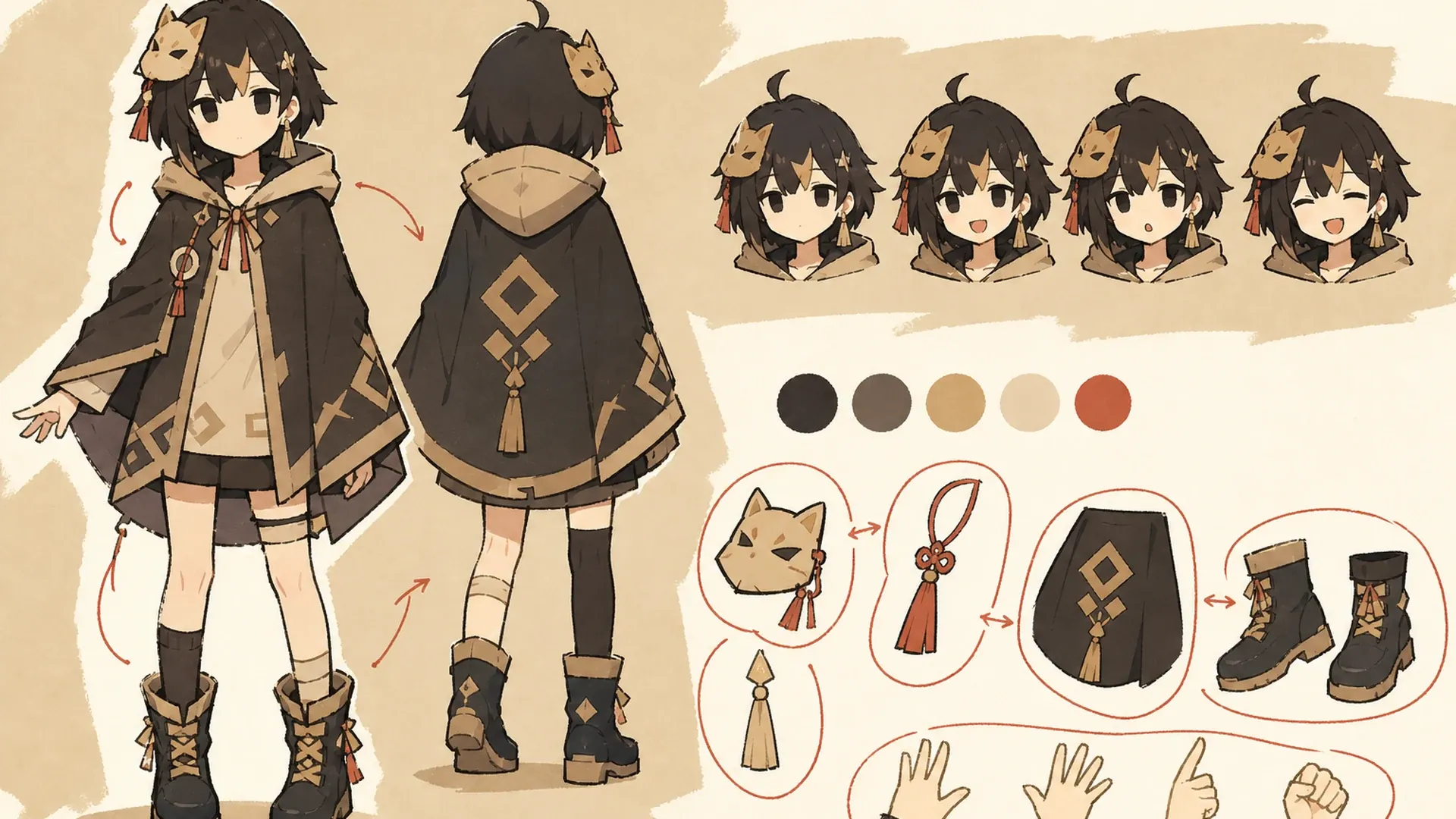 Create a 16:9 landscape KusArt use-case illustration for VTuber design with no title, subtitle, paragraph, body copy, labels, watermark, or decorative pseudo-text. Place a pink-haired anime avatar designer on the left reviewing a wide reference board on the right with a clear expression lineup, outfit details, color swatches, and asymmetrical accessories; keep the face, hands, expressions, and accessories inside the central safe area. Clean modern Niji anime style, crisp lineart, soft cel shading, light-pink and warm-white minimal workspace, #ff4fa3 accents and one sky-blue detail, no photorealism, 3D, thick paint, neon, deep purple, clutter, harsh shadow, gibberish text, or extra characters.