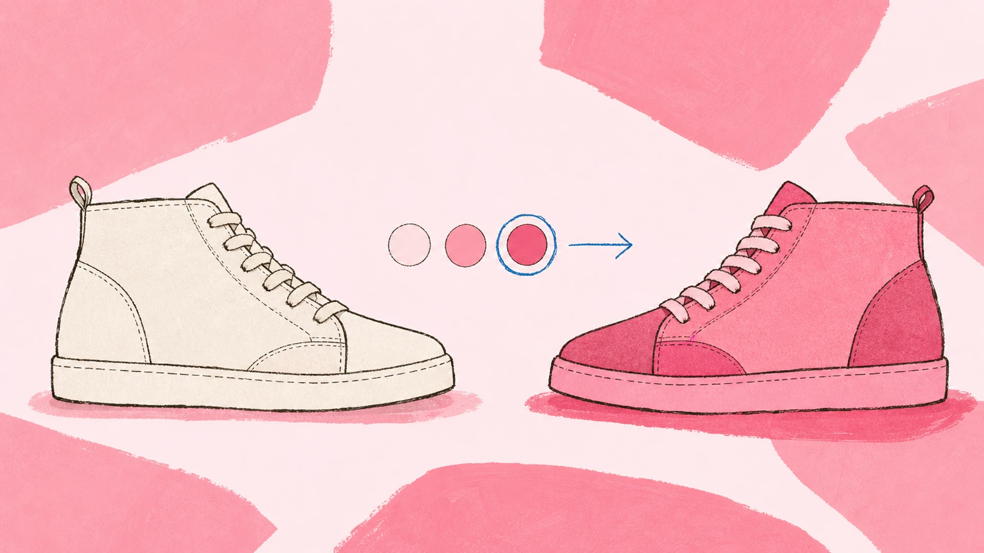 A plain sneaker illustration recoloured after picking one of three colour swatches