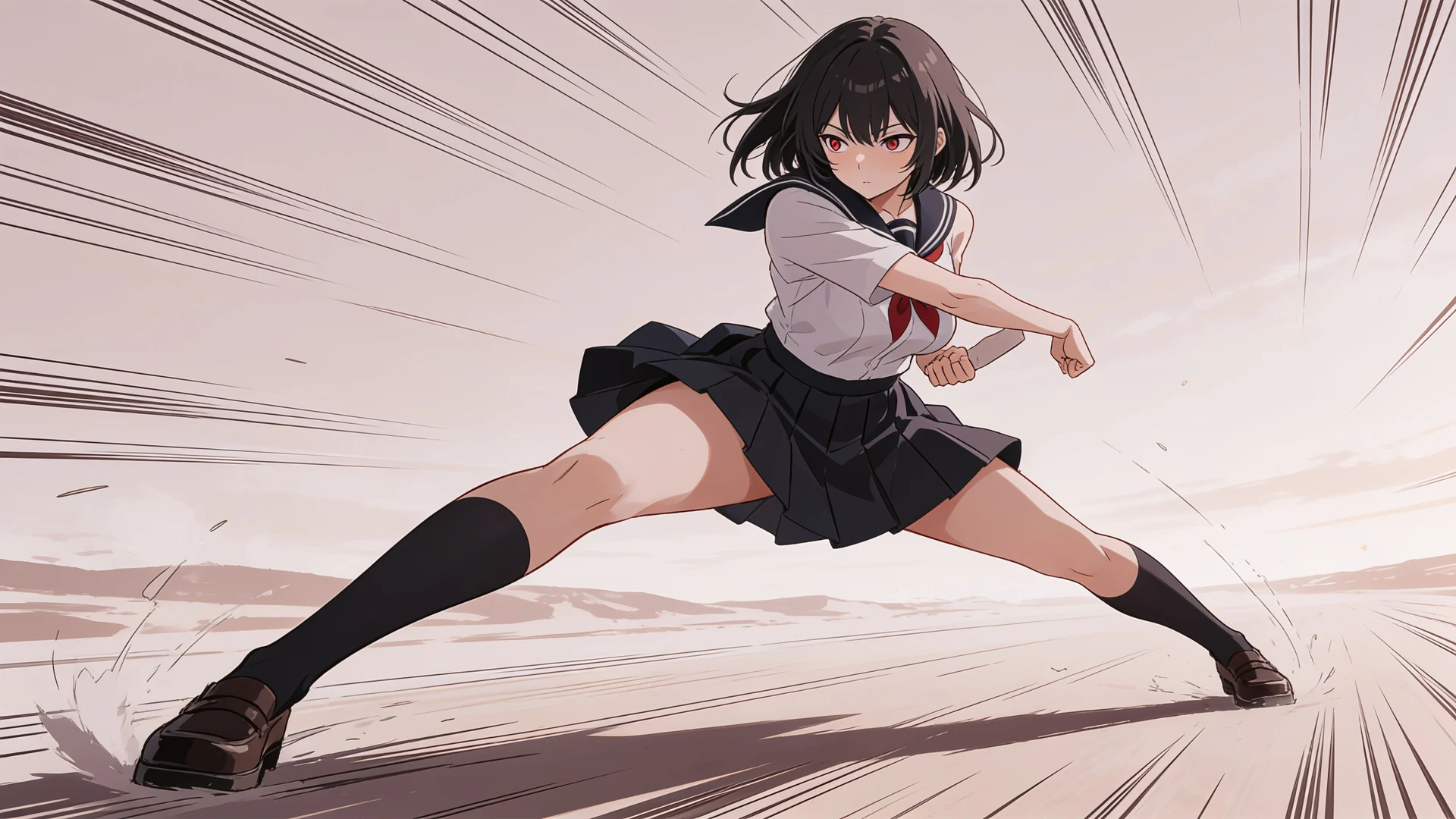 An anime figure in motion rendered with sweeping brush texture, generated from a dynamic pose reference